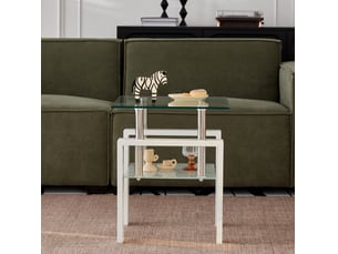 Lot de 2 tables d'appoint 2 niveaux en verre trempé transparent homvra