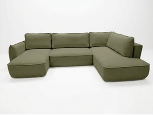 Canapé d'angle gauche convertible <strong>BOBOCHIC</strong> <strong>ESMEE</strong> 5 places Tissu vert avec coffre de rangement