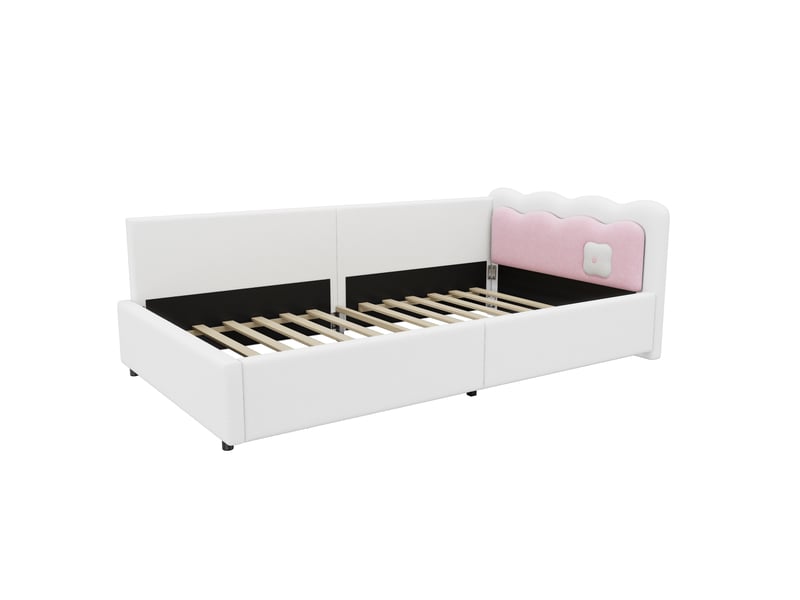  Lit banquette blanc 90x200 cm, tissu bouclette, led et sommier à lattes  - Conforama E