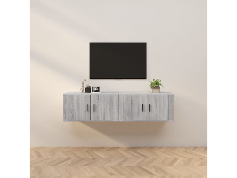  Lot de 2 meuble tv mural, meuble tv suspendu sonoma gris 80x34,5x40 cm  - Conforama B