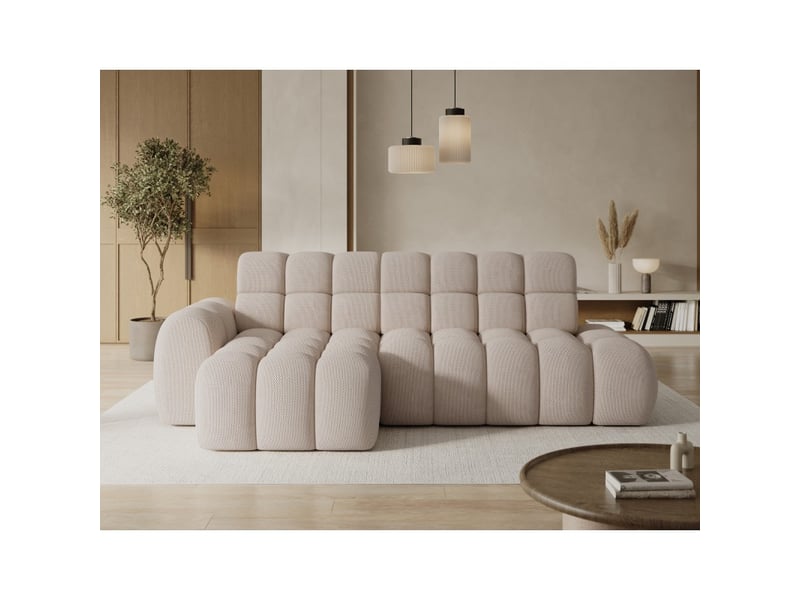 Canapé d'angle convertible bulla 3 places beige angle gauche – tissu nid d'abeille avec extension d'assise électrique - Conforama B