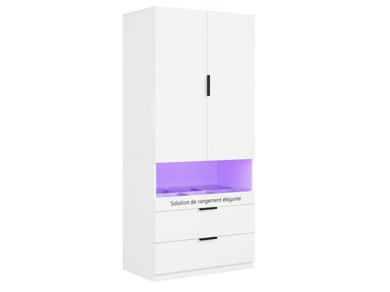  Armoire 2 portes avec miroir et éclairage led intégré, finition chêne, 90x47x200 cm  - Conforama D