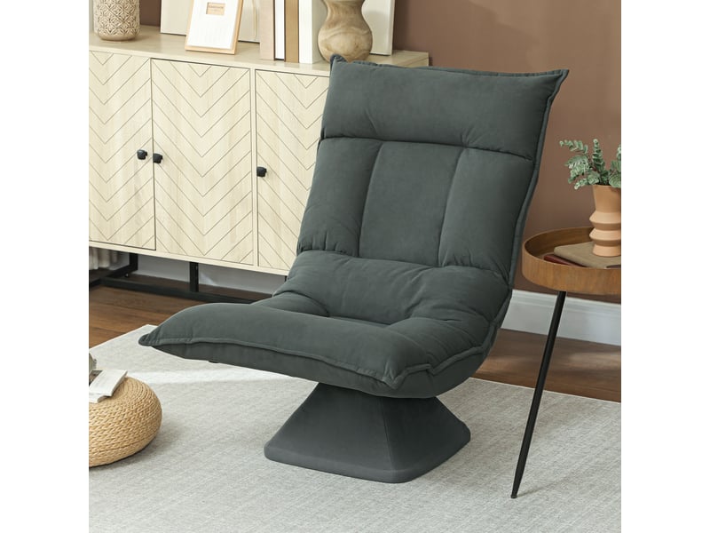  Chaise de sol pivotante à 360°, fauteuil pliable en velours 70x62x95cm, gris foncé  - Conforama D