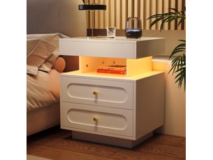 Table de chevet tcqpz led 2 tiroirs niche ouverte 50 x 40 x 60 cm panneau de particules blanc