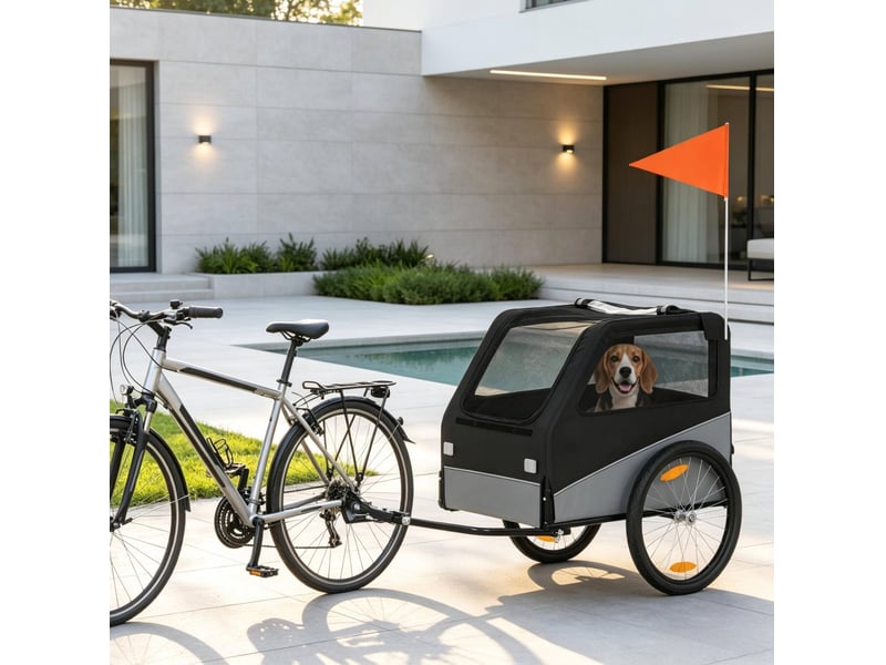  Remorque vélo enfant 139x72x88 cm – noir et gris – roues gonflables 20 pouces avec attelage universel  - Conforama B