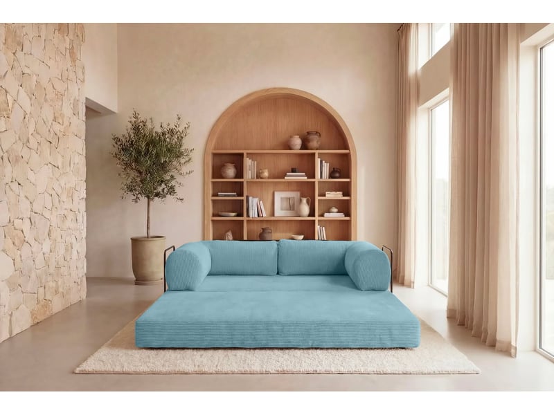  Cosima - canapé droit convertible petit velours côtelé 3 places bleu clair  - Conforama E