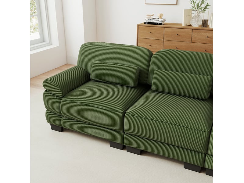  Canapé d’angle modulable 3 places 265x161x94 cm velours côtelé vert  - Conforama R