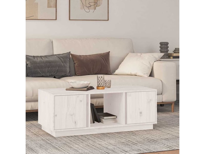  Table basse - table de salon - table à thé blanc 110x50x40 cm bois massif de pin  - Conforama B