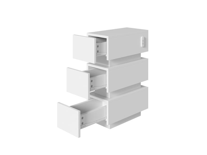  Lot de 2 tables de chevet étroites led avec 3 tiroirs, usbusb-c, blanches, 20x40x59,5 cm  - Conforama A