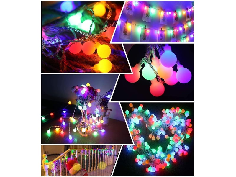 Guirlande lumineuse boule 10m 8 modes et fonction pour la décoration de fête, balcon, éclairage de noël - Conforama C