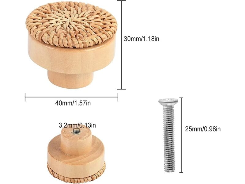  Ensemble de 10 poignées en rotin, tireurs de meubles en bois de style bohème pour armoires, commodes et tiroirs vintage  - Conforama B
