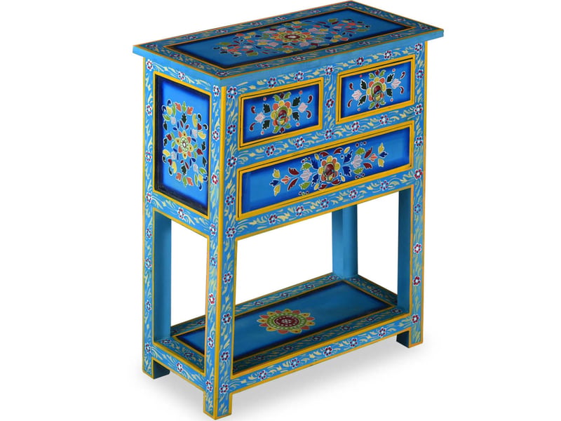  Buffet - bahut - meuble de rangement avec tiroirs bois massif de manguier peinture turquoise  - Conforama A