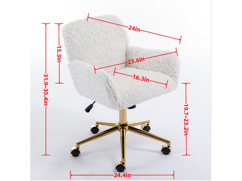  Fauteuil de bureau 62x61x90cm - avec base dorée – hauteur réglable, pivotant 360° et roulettes – fourrure de lapin - violet  - Conforama C