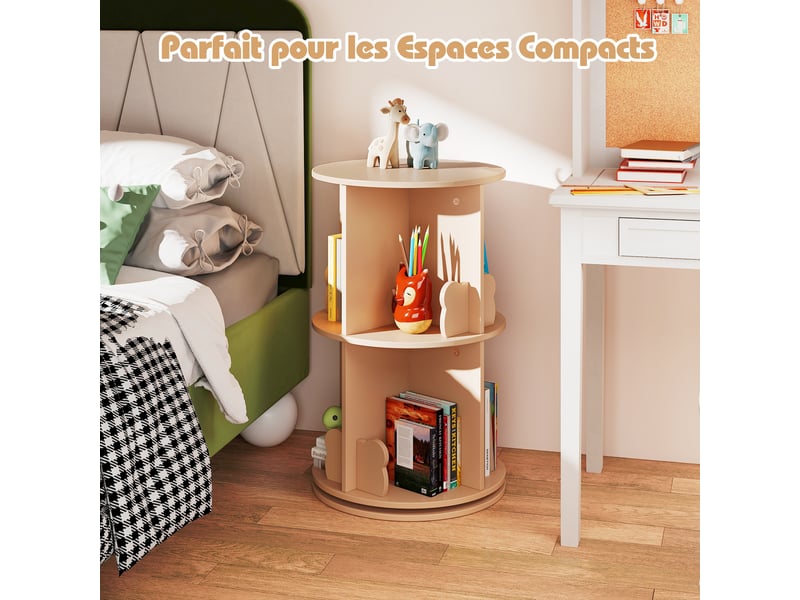 Bibliothèque enfant, 65cm bibliothèque à 2 niveaux avec serre-livres lapinourson, 8 compartiments, étagère à livres pivotante à 360°, pour chambre d' - Conforama B