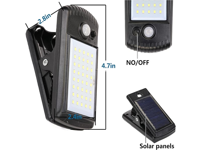  Led extérieur solar clip-on sensor lumière — ip55 étanche clip lampe, adapté pour fences, patios, walls, garages, et courtyards, noir  - Conforama B