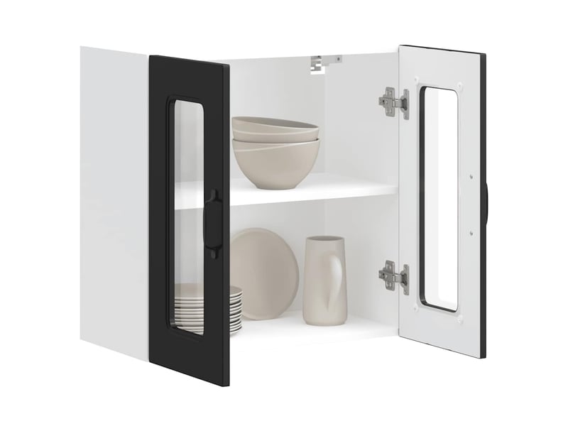  Meuble de rangement, armoire murale de cuisine avec porte en verre kalmar noir shl4964  - Conforama E