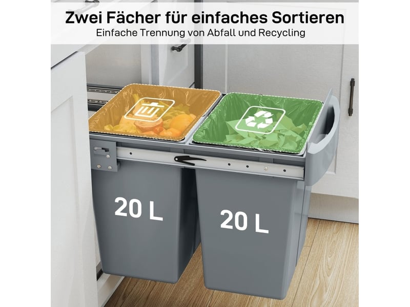  Poubelle encastrable 40 l 52 x 33,5 x 41 cm tri gris  - Conforama D