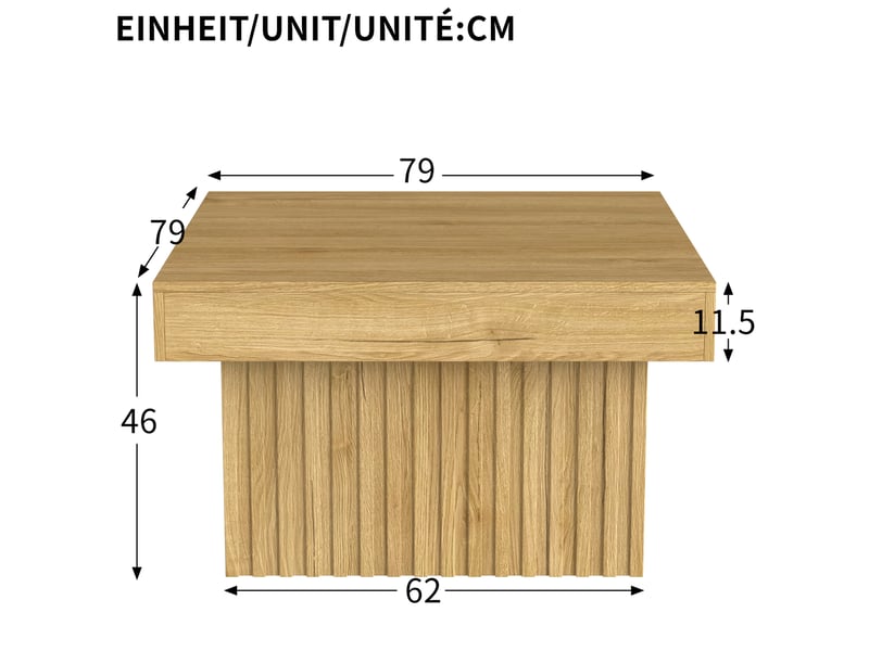  Table basse avec plateau et base stables, style minimaliste, en mdf et panneau de particules, naturel, 79 × 79 × 46 cm  - Conforama D