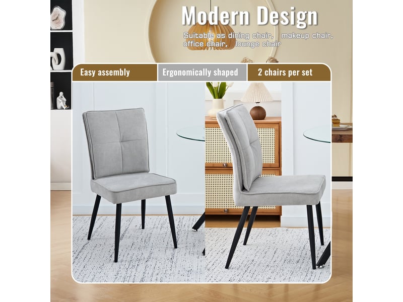  Lot de 2 chaises de salle à manger en chenille gris clair W5093P434244 - Conforama D