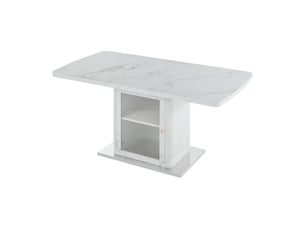 Table de salle à manger rectangulaire moderne extensible de 120 à 160 cm, avec plateau en marbre blanc, pieds en métal