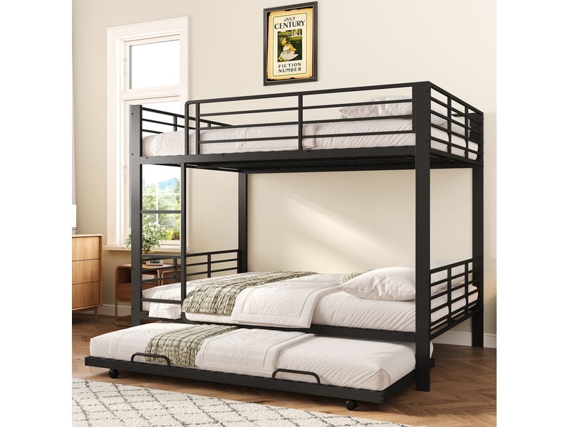  Lit superposé avec lit gigogne modenvie 140 x 200 cm en métal noir  - Conforama E