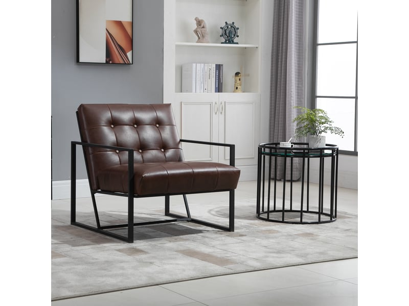  Fauteuil de salon chesterfield fauteuil relax assise dossier capitonnés structure métal noir revêtement synthétique chocolat  - Conforama C