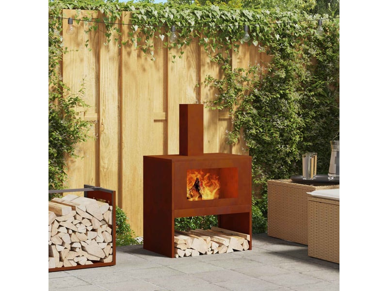  Brasero exterieur, foyer camping rouillé 60x40x96 cm acier patiné  - Conforama B