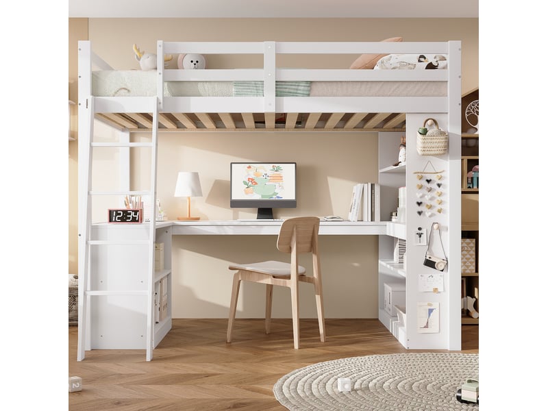  Lit mezzanine enfant 90x200 avec bureau et rangements evryae  - Conforama B