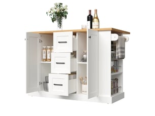 Desserte de cuisine avec plateau rabattable, 3 tiroirs, étagère à 3 niveaux et roulettes verrouillables, 120×70×90 cm