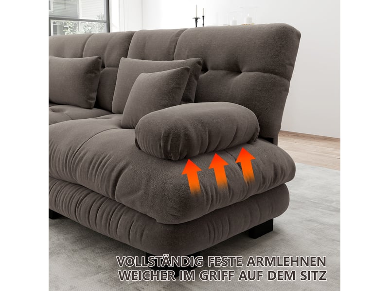  Canapé modulable d'angle en u avec ottoman, canapé salon profond en chenille marron, design moderne pour grand salon  - Conforama W