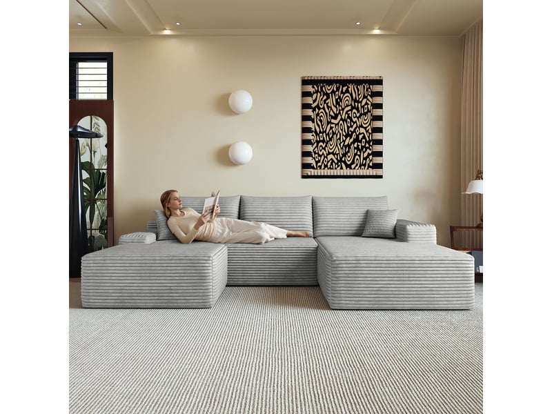  Canapé modulable d’angle gris 270 x 175 cm en tissu, assise profonde, compressé, sans montage, salon W3428S00114 - Conforama W