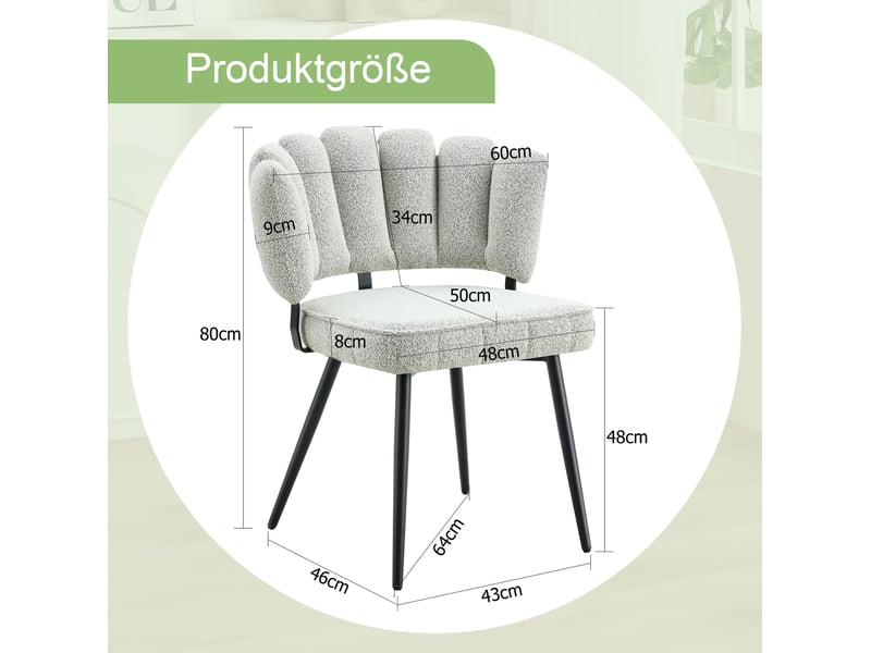  Lot de 2 chaises de salle à manger 60x46x80 cm, chaise de cuisine, dossier fleur élégant, métal+tissu, noir+gris clair  - Conforama C