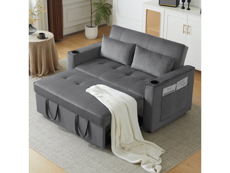  Canapé convertible 137x76,5x83 cm avec fonction couchage, porte-gobelets, coussins, canapé-lit pliable multifonctionnel pour salon et chambre—gris Bliss Lite - Conforama D