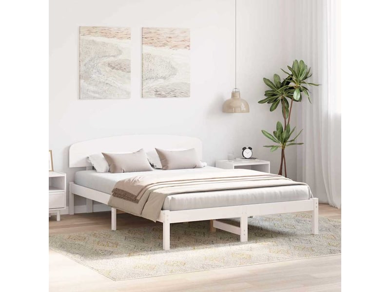  Lit double- lit adulte -  cadre de lit avec tête de lit blanc 150 x 200 cm pin massif  - Conforama B