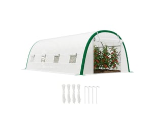 Serre de jardin tunnel 18 m² dim. 6l x 3l x 2h m - 8 fenêtres, porte zippée enroulable, acier galvanisé, bâche pe, blanc