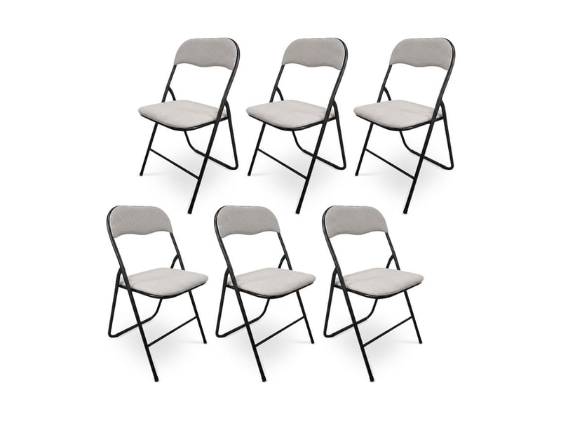 Lot de 6 chaises pliantes rembourrées en tissu gris et pieds métal noir - greta GRETA - Conforama A
