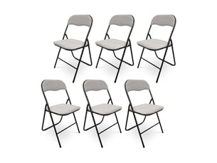 Lot de 6 chaises pliantes rembourrées en tissu gris et pieds métal noir - greta
