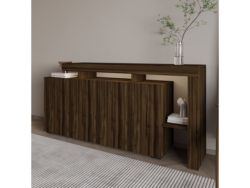  Madia moderne avec étagères et lumières led uvar - noyer  - Conforama C