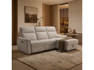 Canapé droit convertible MOBILIER DECO 4 places Tissu beige avec coffre de rangement
