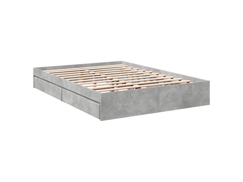  Lit double- lit adulte -  cadre de lit avec tiroirs sans matelas gris béton 150x200 cm  - Conforama B