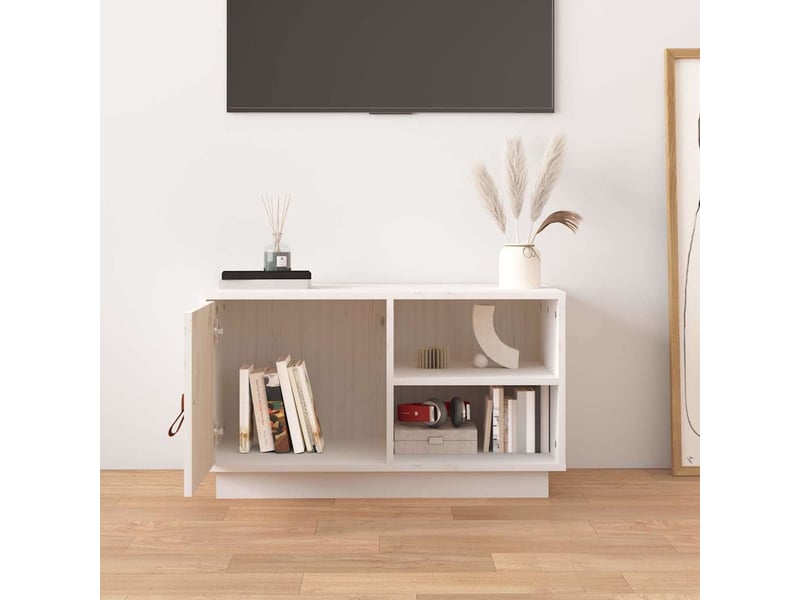  Meuble tv - banc tv - meuble de rangement blanc 70x34x40 cm bois de pin massif  - Conforama C
