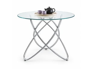 Table de salle à manger en verre et métal finition chrome, surface facile à nettoyer