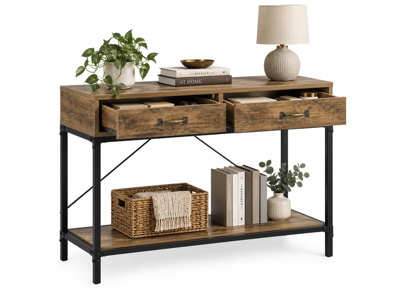  Console 100x35x76,5 cm en bois et métal avec 2 tiroirs marron et noir chicfurn  - Conforama A