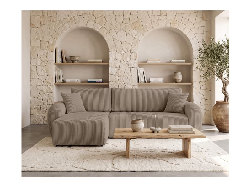  Alya - canapé d'angle convertible et réversible 3 places en velours côtelé  - Conforama B