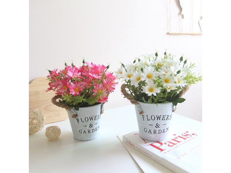  Fleurs artificiels interieur 1 pcs, fleurs artificielles avec pot en métal artificielle plante decoration pour mariage extérieur bureau table jardin nouveau cadeau de maison, marguerite(rose r  - Conforama D