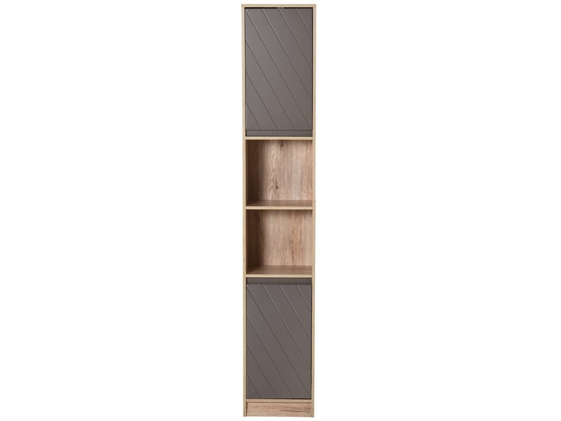  Colonne de salle de bain étroite 2 portes 2 étagères ouvertes 30x24x170 cm chêne et gris 834-240 - Conforama B