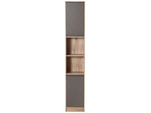 Colonne de salle de bain étroite 2 portes 2 étagères ouvertes 30x24x170 cm chêne et gris