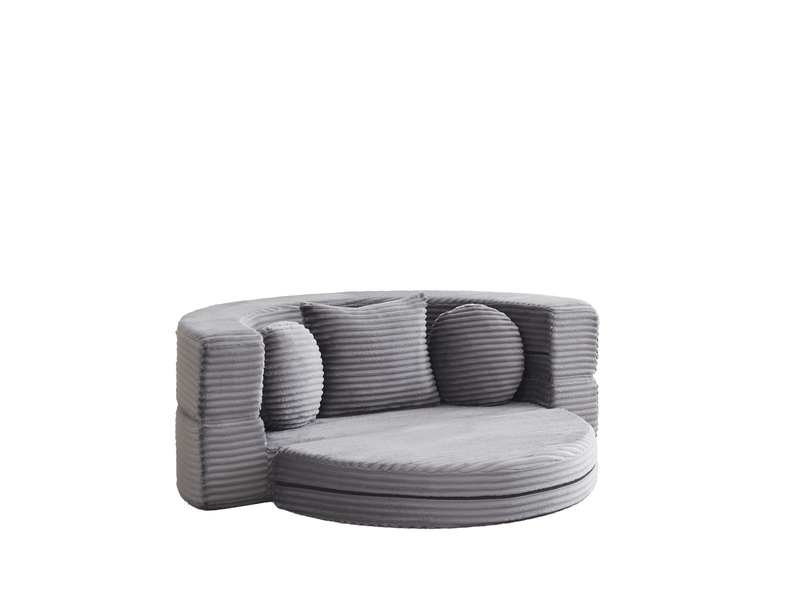  Canapé convertible 4 en 1 compressé, 180x92x84 cm en mousse confort et velours côtelé couleur gris, simple  - Conforama A
