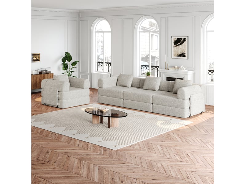  Canapé modulable modenvie 4 places convertible en lit avec rangement dans l'accoudoir, tissu chenille kaki, 183,8 x 91,4 x 69,8 cm  - Conforama B