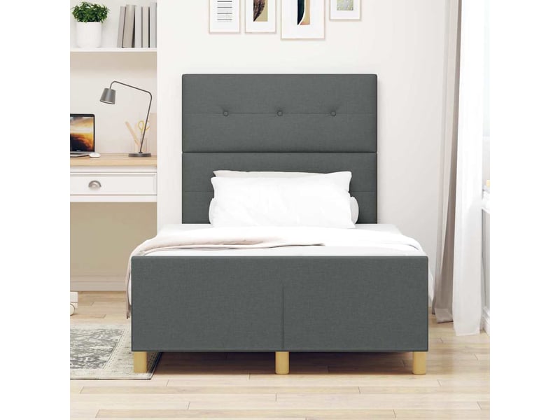  Lit double- lit adulte -  cadre de lit avec tête de lit gris foncé 120 x 190 cm tissu  - Conforama B